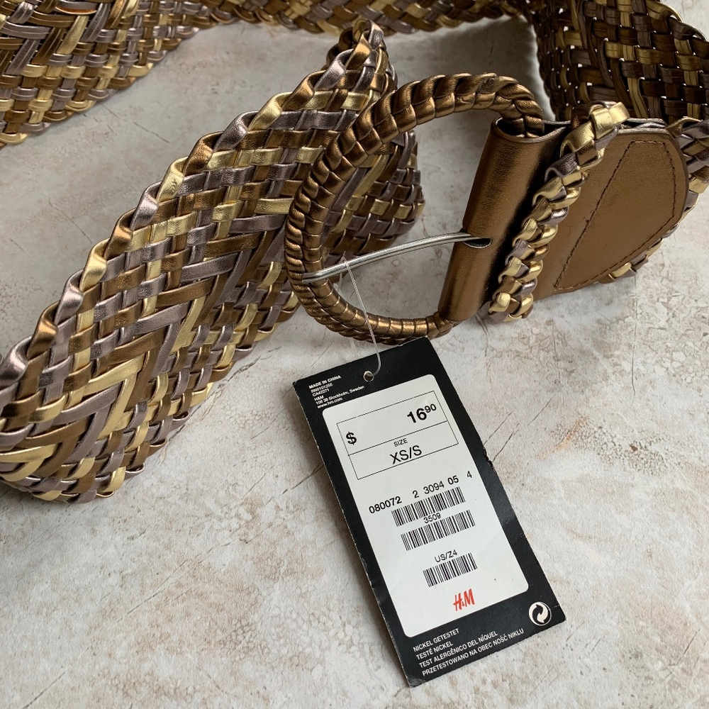 H&M Tri-Color Metallic Wide Woven Boho Belt XS/S - Picture 5 of 8